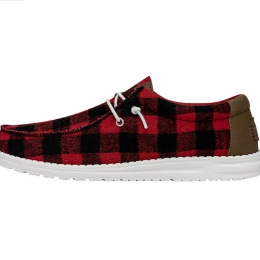 Hey Dude Wally Buffalo Plaid Mens Shoes Size 13 Red Black